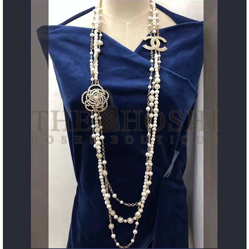 Ch**el Women Long Necklace in Metal Glass Pearls & Diamantés-White Master Quality