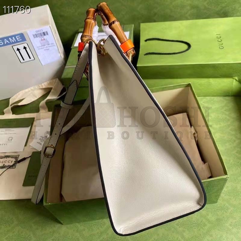 Gvc*1 Women Gvc*1 Diana Medium Tote Bag Double G ivory White Leather Bamboo Handles Master Quality