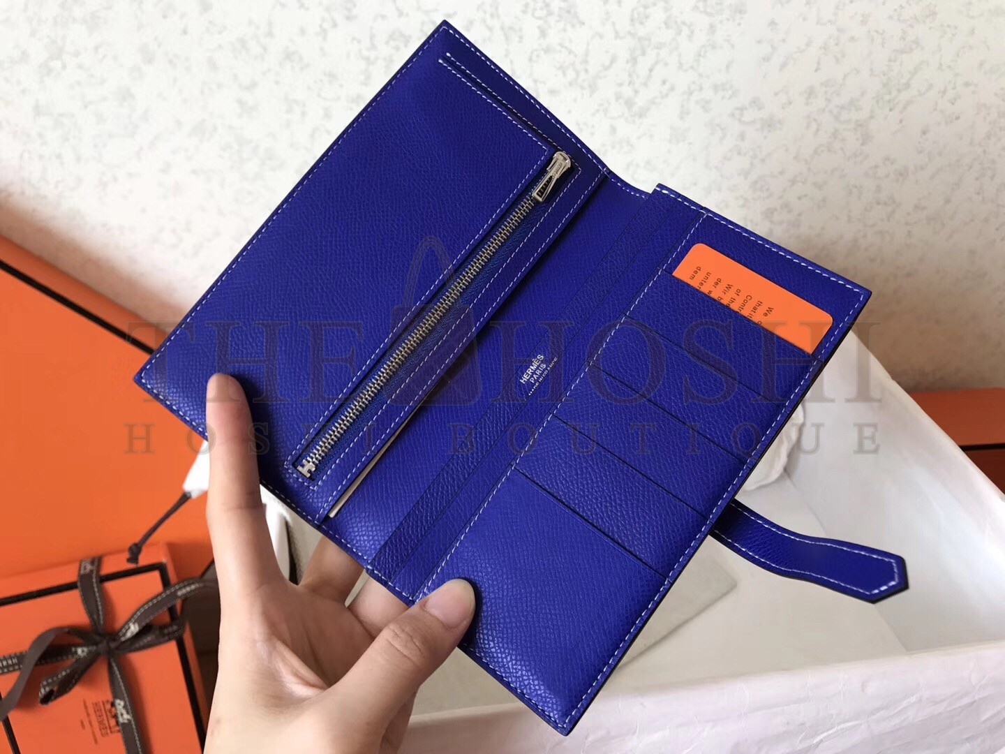 H**me5 Bi-Color Epsom Bearn Wallet Taupe/Electric Blue Master Quality