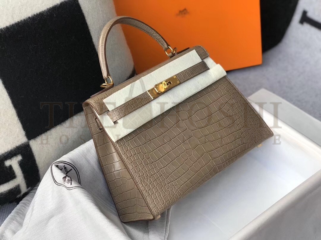 H**me5 Kelly 28cm Bag In Taupe Embossed Crocodile GHW Master Quality