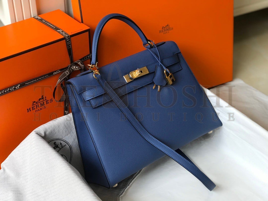 H**me5 Kelly 32cm Sellier Bag in Blue Agate Epsom Calfskin GHW Master Quality