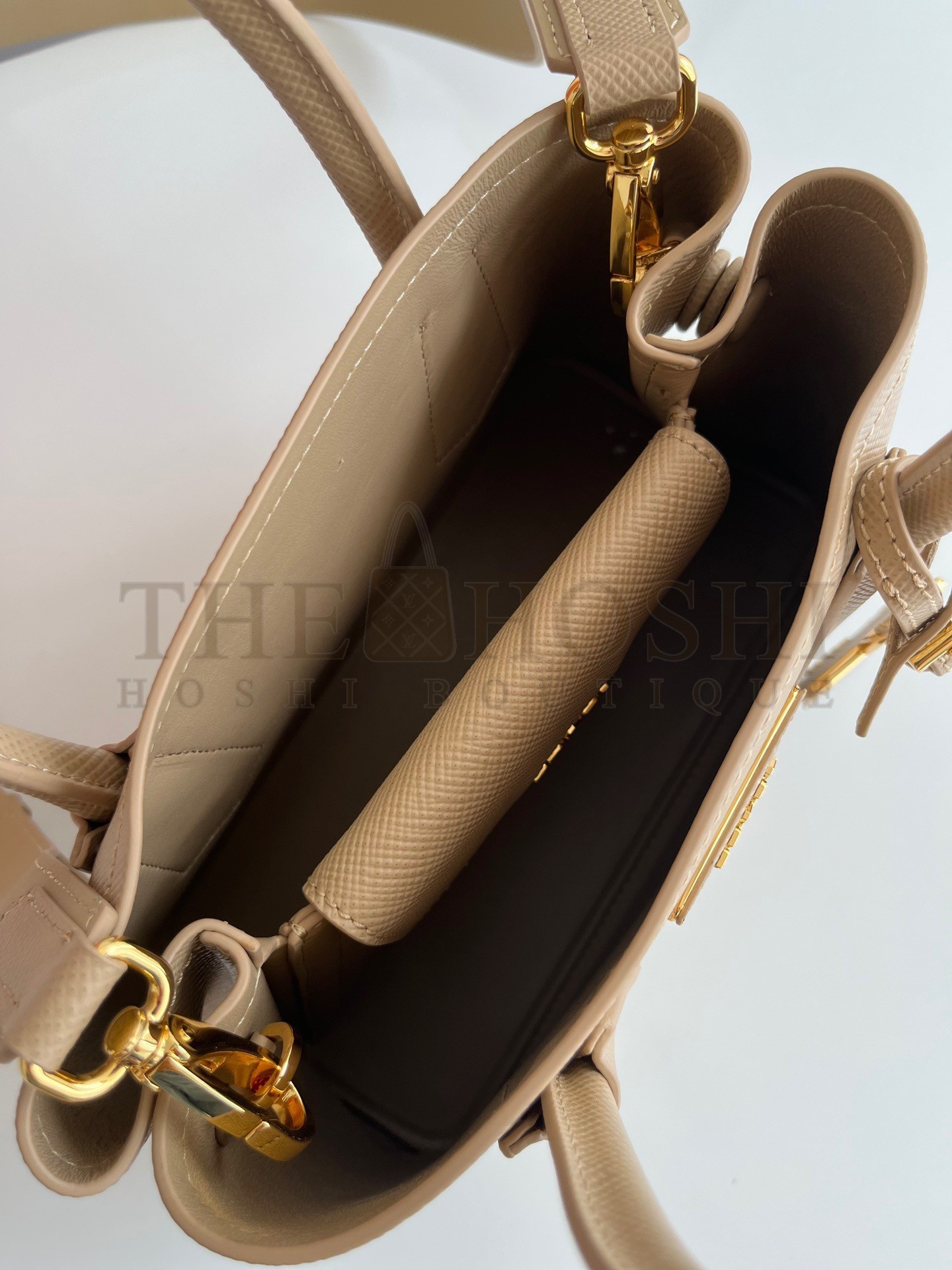 Pra*a Double Mini Bag In Beige Saffiano Leather Master Quality