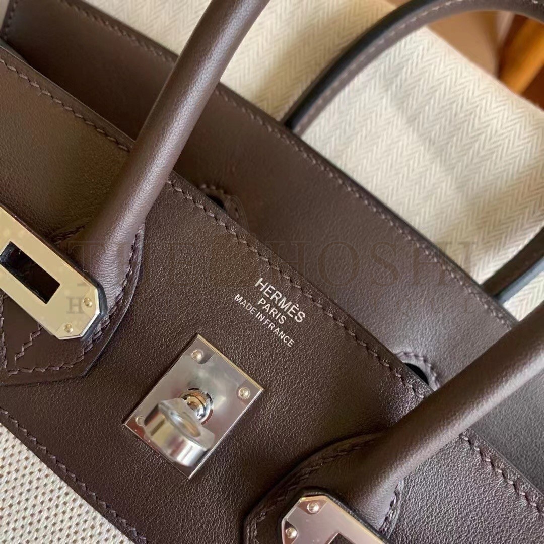 H**me5 Birkin 25 Handmade Bag In Toile &amp; Chocolat Swift Leather Master Quality