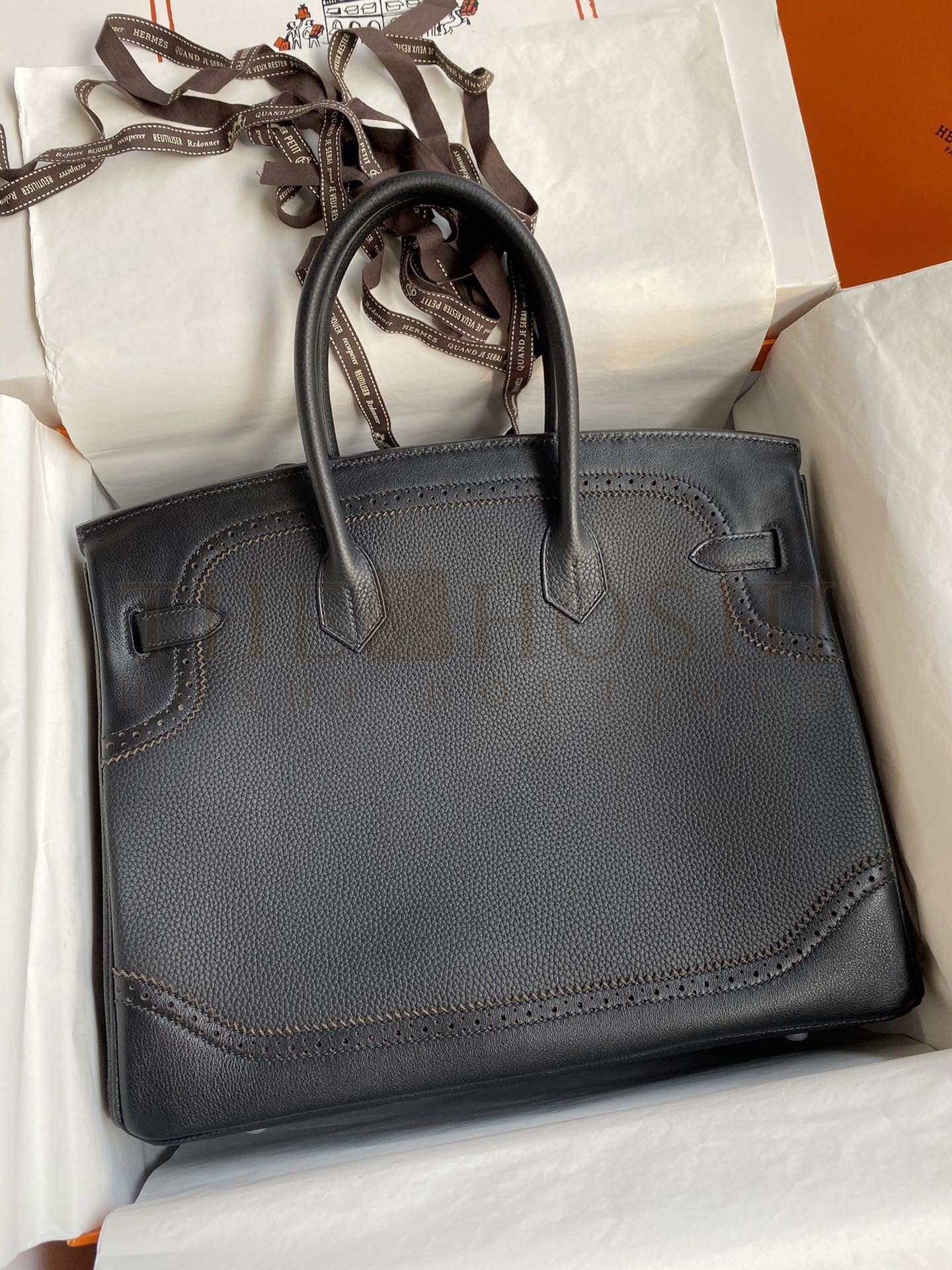 H**me5 Ghillies Birkin 35cm Limited-edition Bag In Black Calfskin Master Quality