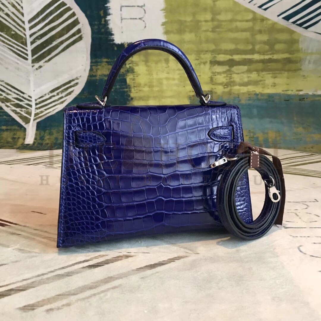 H**me5 Blue Alligator Kelly Mini II Handmade Bag Master Quality