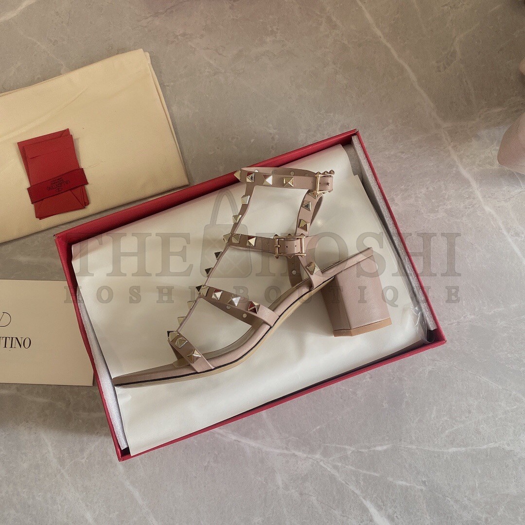 Va1e*ntin0 Rockstud Ankle Strap Sandals 60mm In Poudre Calfskin Master Quality