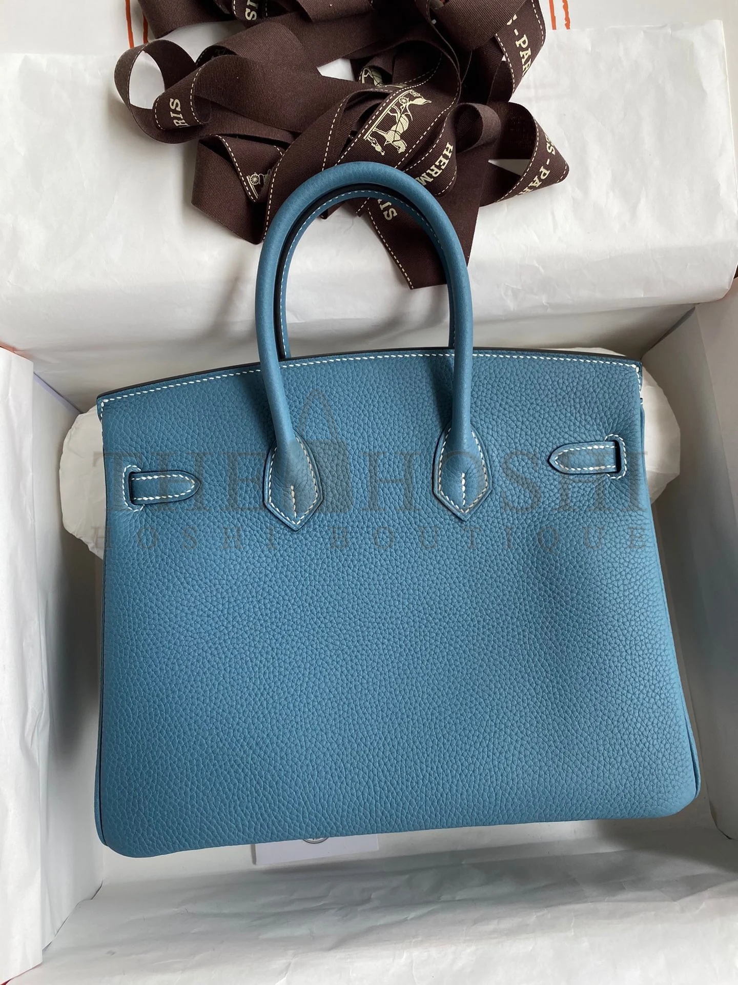 H**me5 Birkin 25 Handmade Bag In Blue Jean Clemence Leather Master Quality