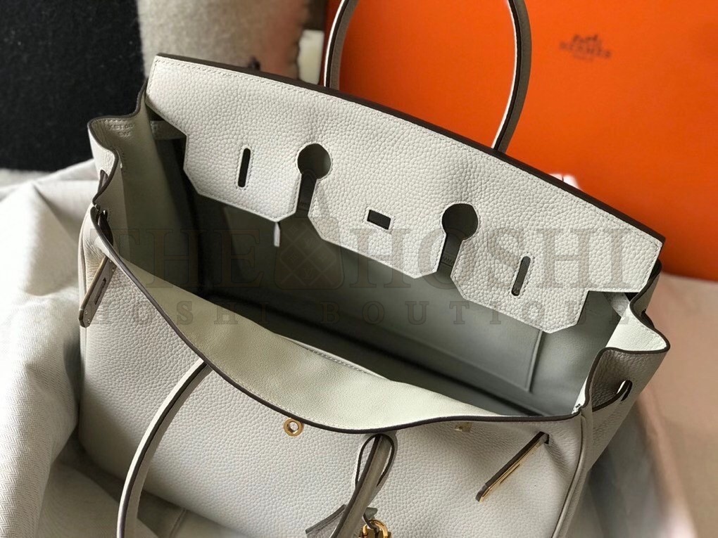 H**me5 Birkin 35 Bag in Pearl Grey Clemence Leather with GHW Master Quality