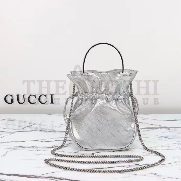Gvc*1 Women GG Blondie Mini Bucket Bag Silver Metallic Leather Master Quality