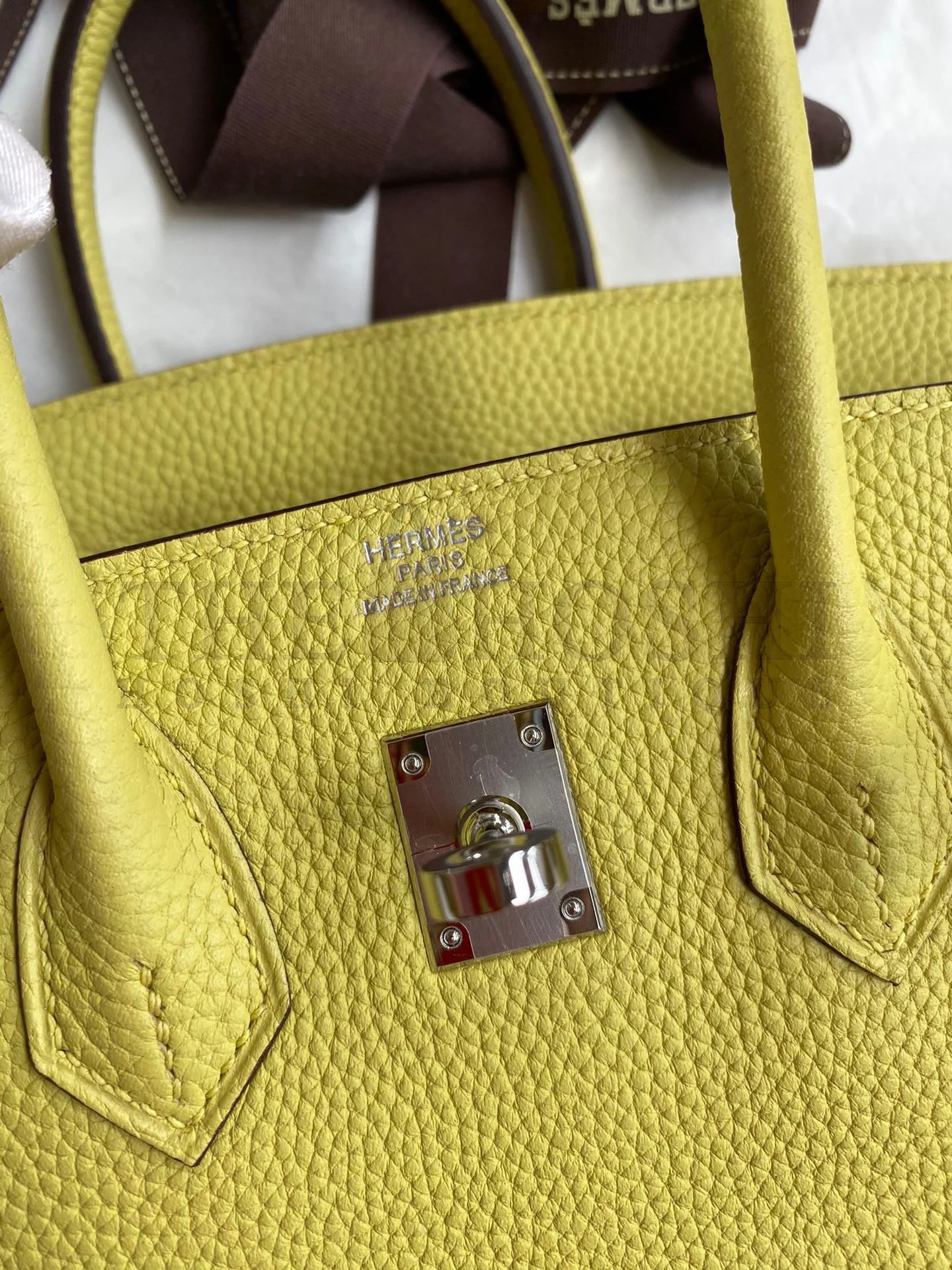 H**me5 Birkin 25 Retourne Handmade Bag In Jaune Poussin Clemence Leather Master Quality