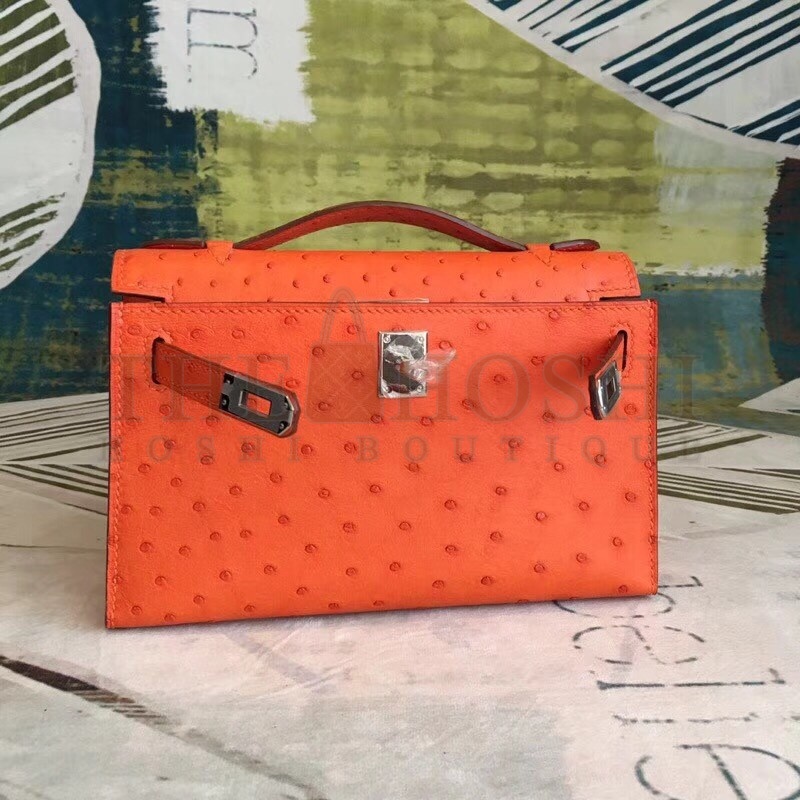 H**me5 Orange Kelly Pochette Ostrich Handmade Bag Master Quality