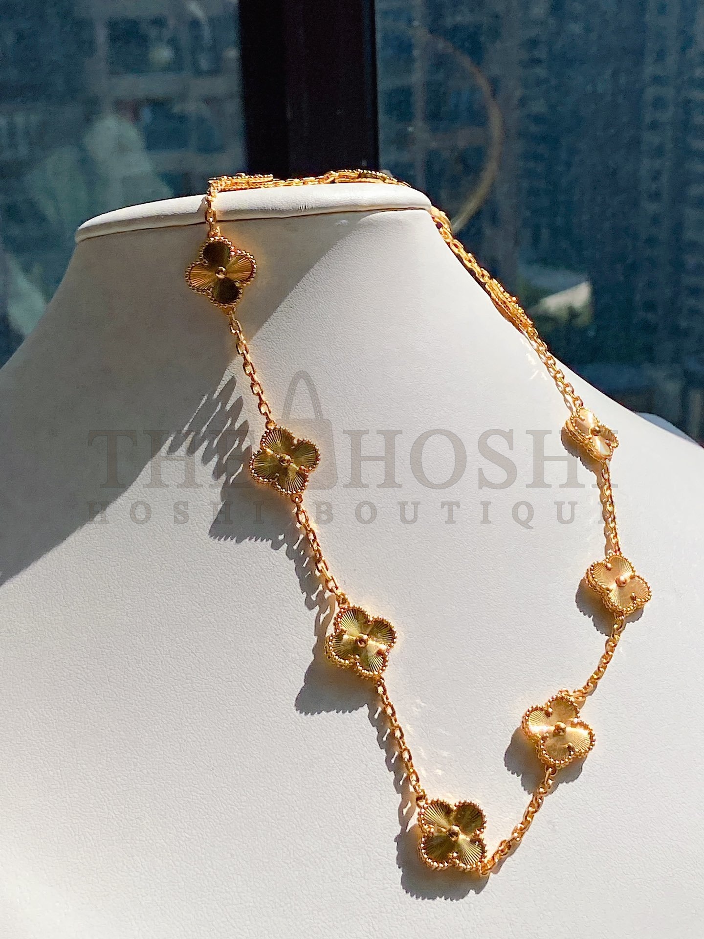 18k Premium Onyx Ten Flowers Clover Necklace. V*n Cl**f&Arpels Master Quality