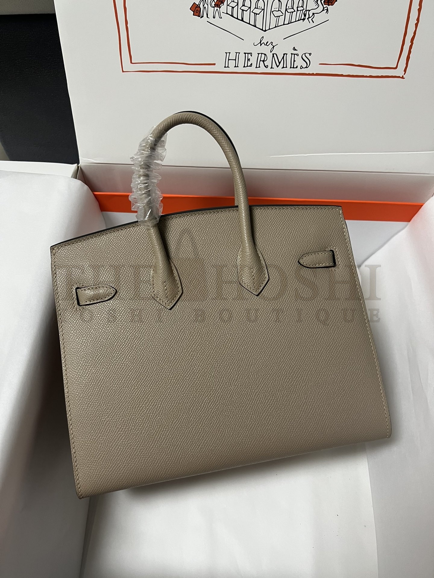 H**me5 Birkin 25 Retourne Handmade Bag In Taupe Epsom Calfskin Master Quality