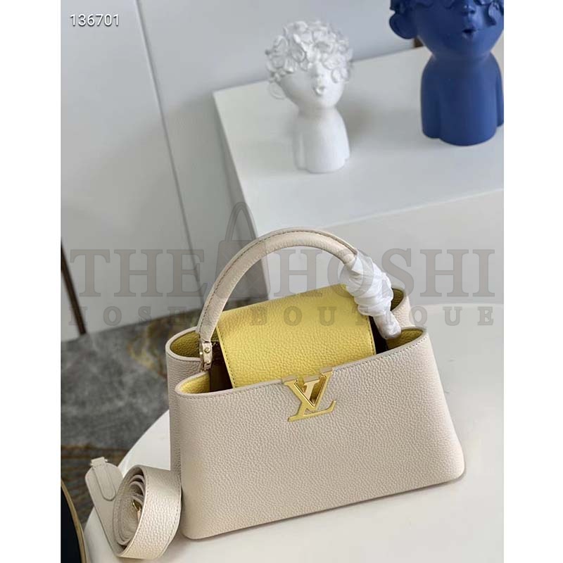 L0vis Vvtt0n LV Women Capucines MM Handbag Yellow Beige Taurillon Leather Canvas Master Quality