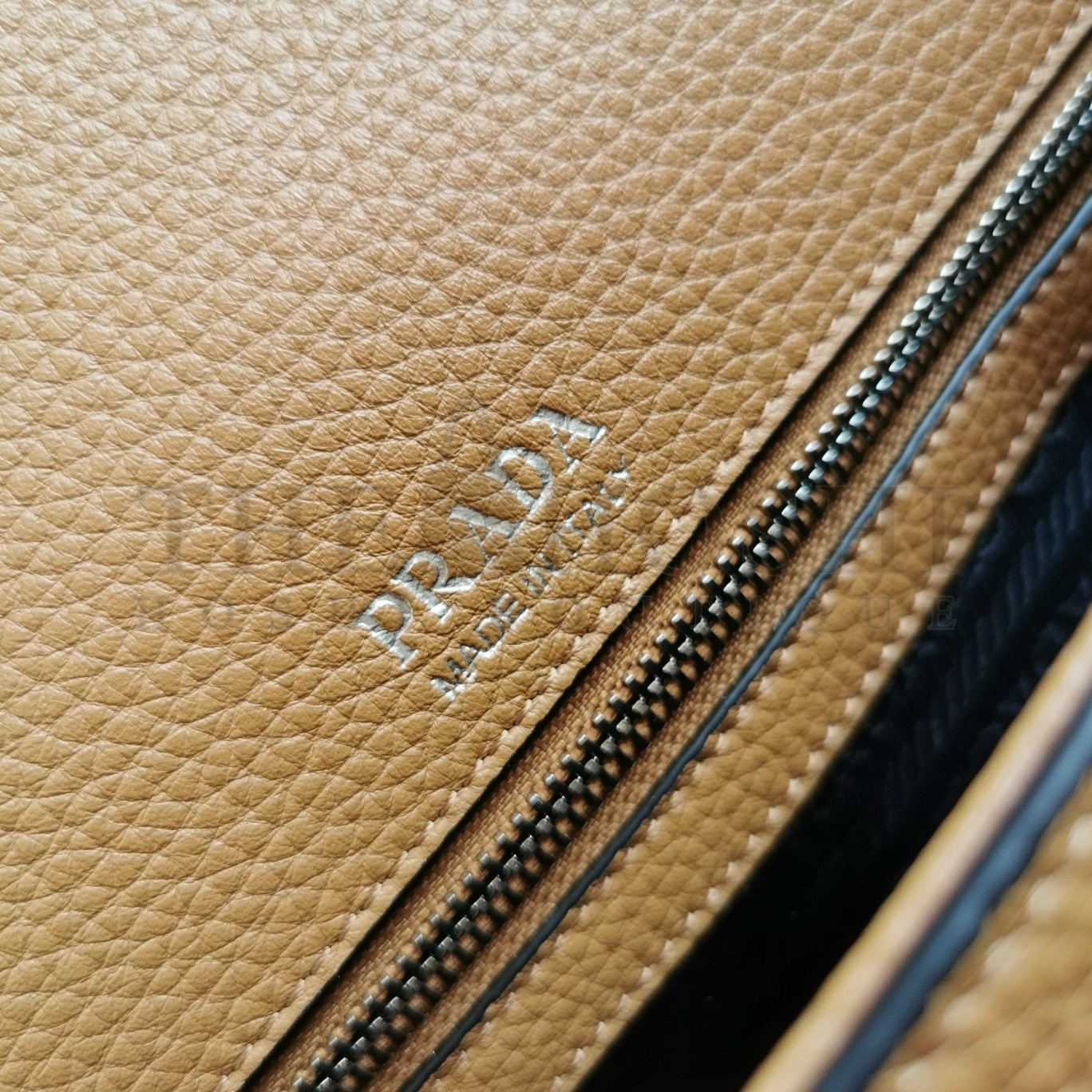 Pra*a Flap Shoulder Bag in Brown Grained Leather Master Quality