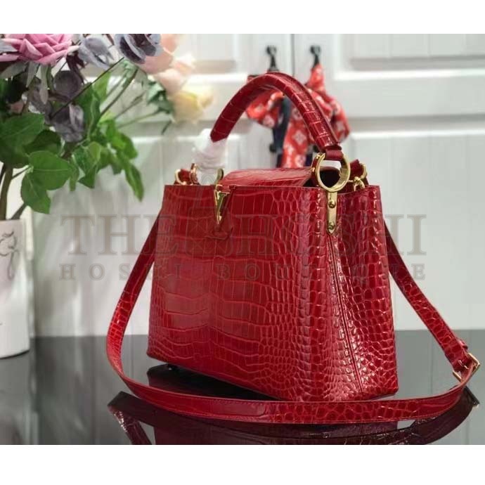 L0vis Vvtt0n LV Women Capucines MM Handbag Red Crocodilien Brillant Savoir Faire Master Quality