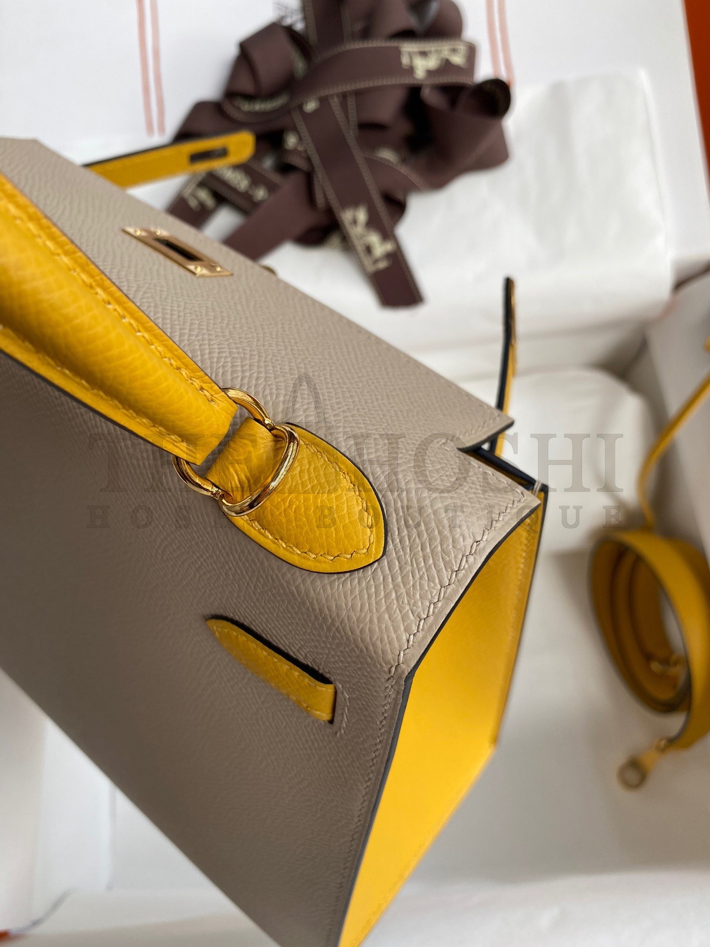 H**me5 Kelly Sellier 25 Bicolor Bag in Trench and Yellow Epsom Calfskin Master Quality
