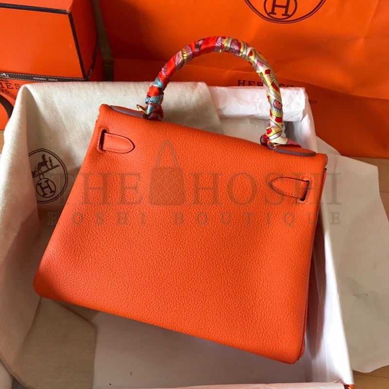 H**me5 Kelly Retourne 28 Handmade Bag In Orange Clemence Leather Master Quality