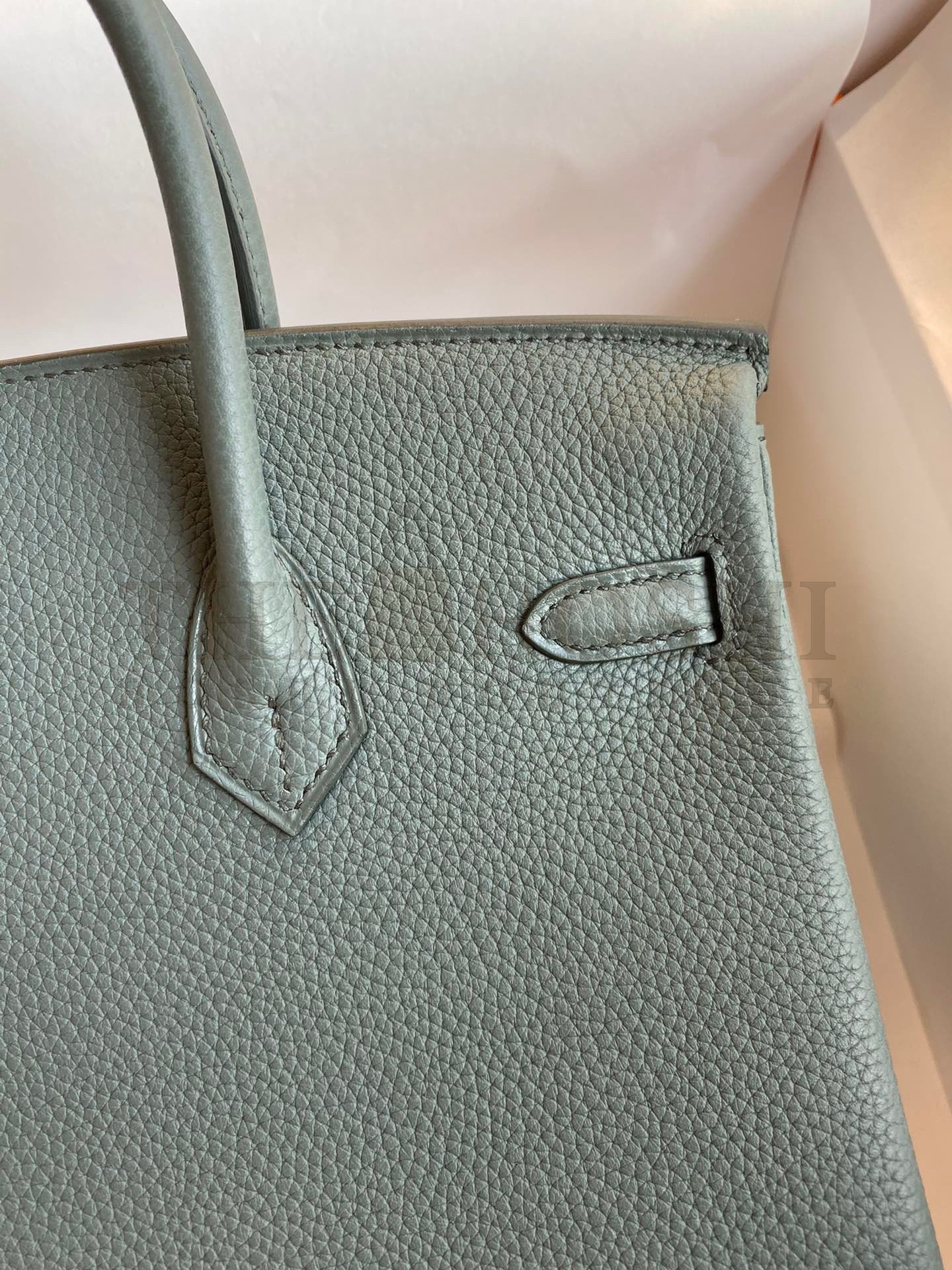 H**me5 Birkin 25 Retourne Handmade Bag In Vert Amande Clemence Leather Master Quality