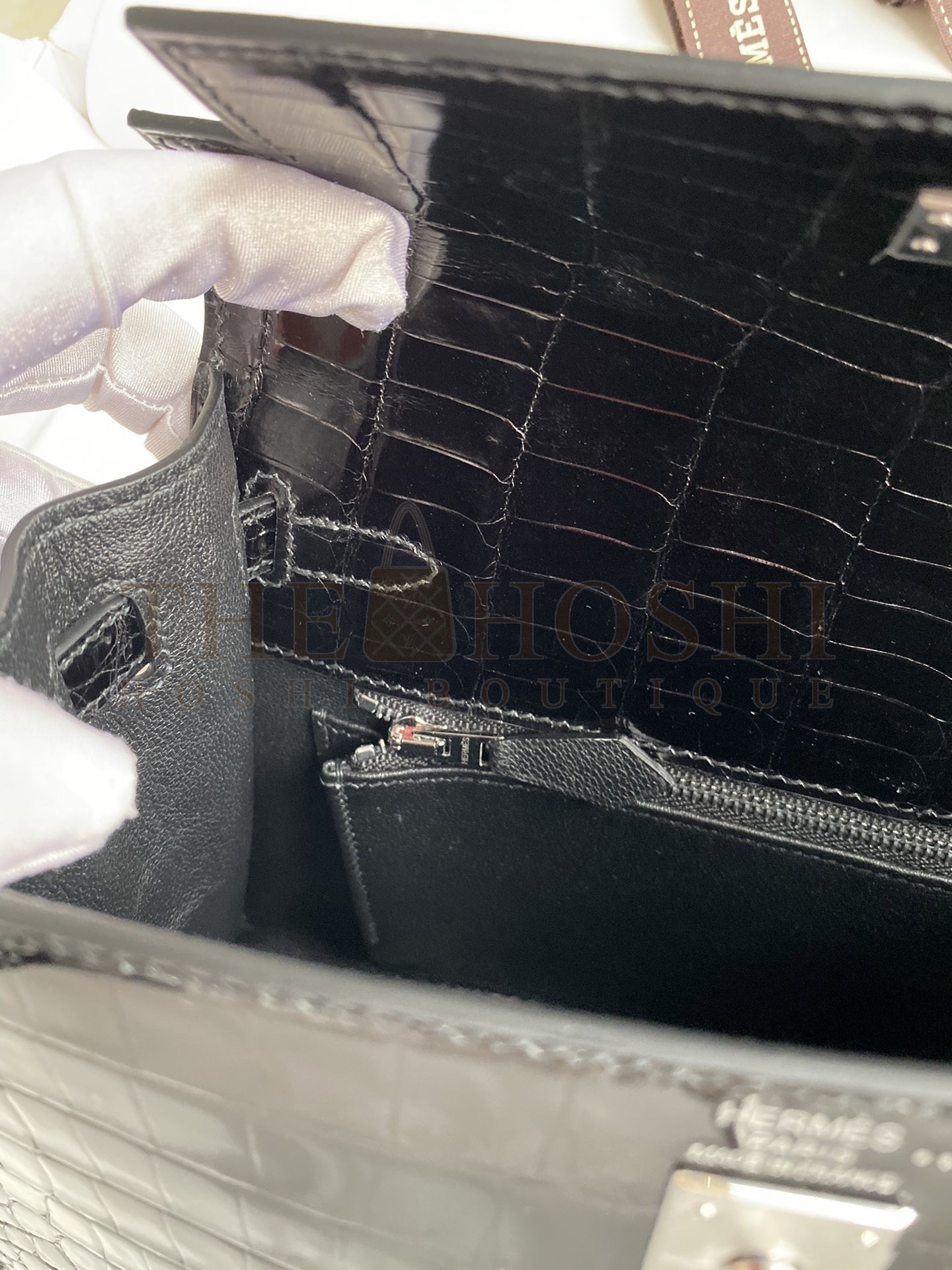 H**me5 Kelly Sellier 25 D1am0nd Bag In Black Crocodile Niloticus Shiny Skin Master Quality