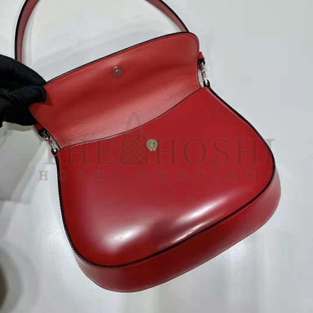 Pra*a Women Cleo Brushed Leather Shoulder Bag with Flap-Red Master Quality