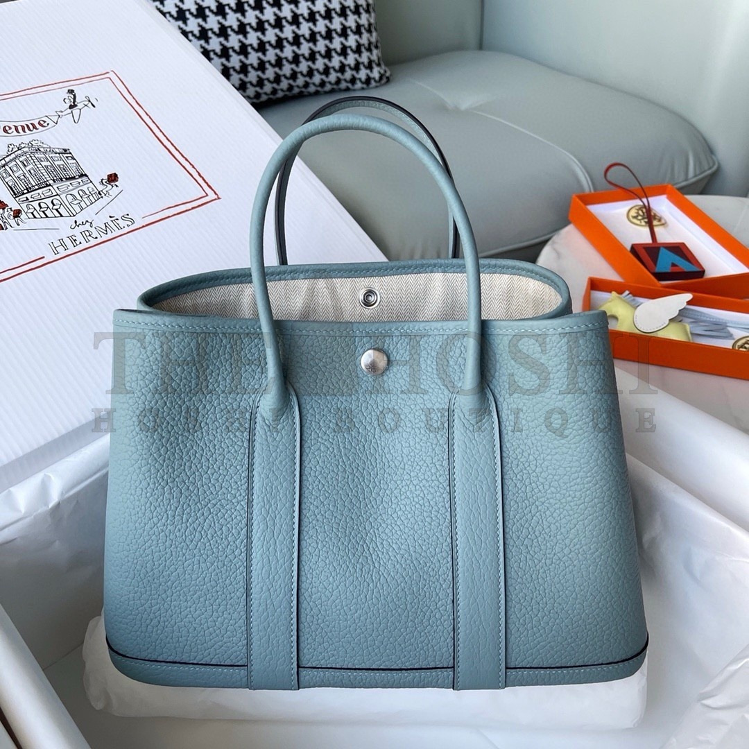 H**me5 Garden Party 30 Handmade Bag in Ciel Negonda Leather Master Quality