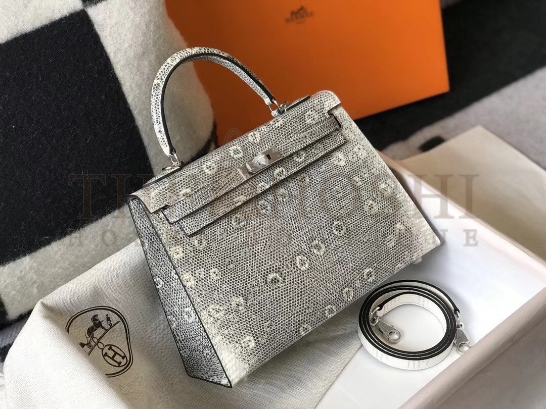 H**me5 Kelly 25cm Bag In Ombre Embossed Natural Lizard Master Quality