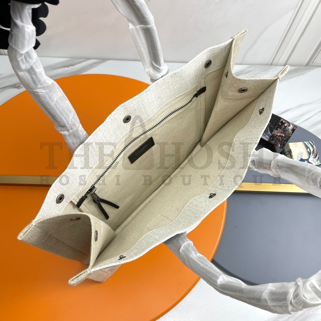 Sa1nt Lau*nt Rive Gauche Small Tote Bag in White Linen and Leather Master Quality