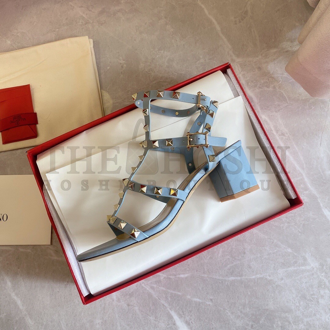 Va1e*ntin0 Rockstud Ankle Strap Sandals 60mm In Blue Calfskin Master Quality