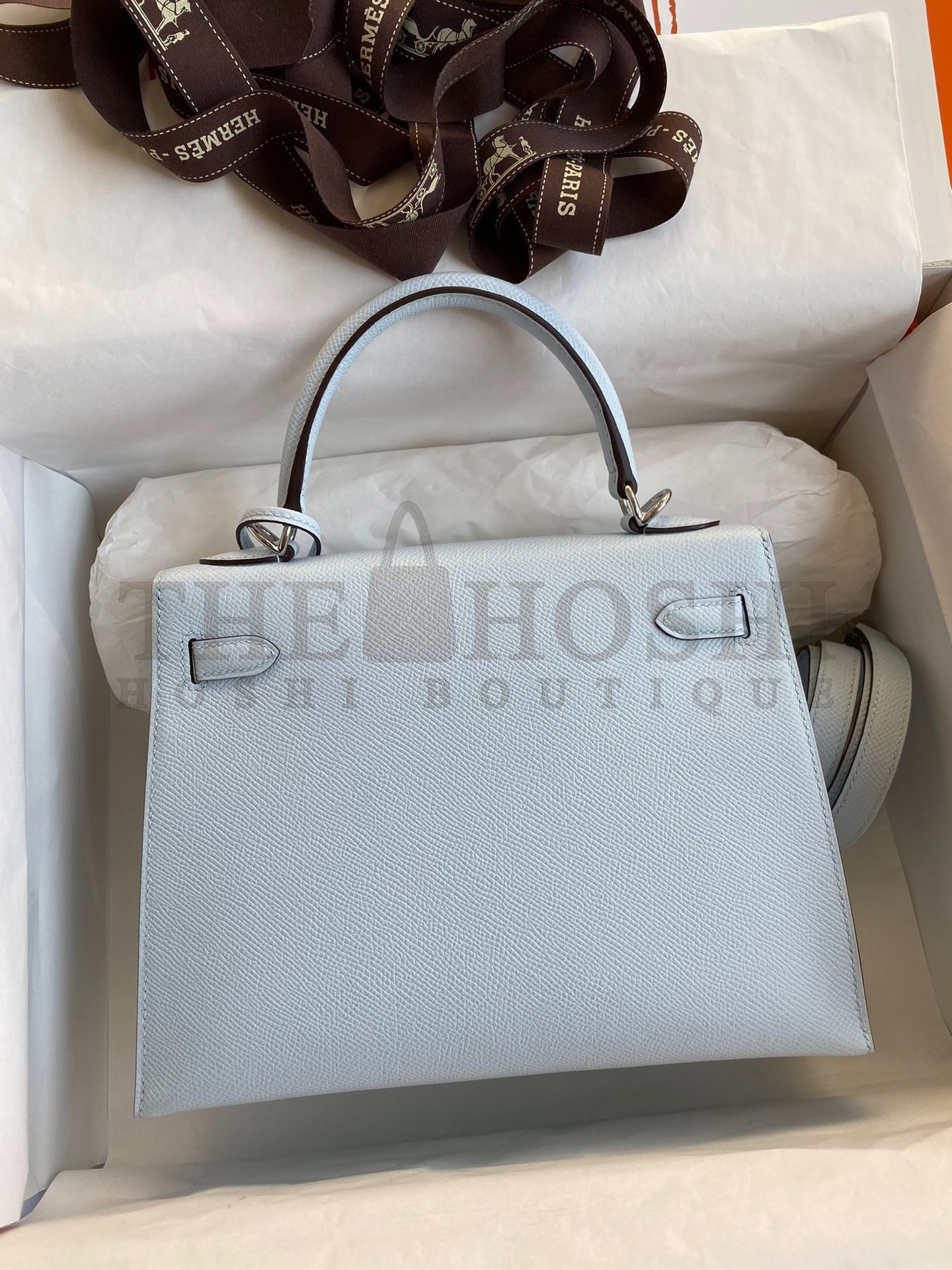 H**me5 Epsom Kelly 25cm Sellier Handmade Blue Brume Bag Master Quality