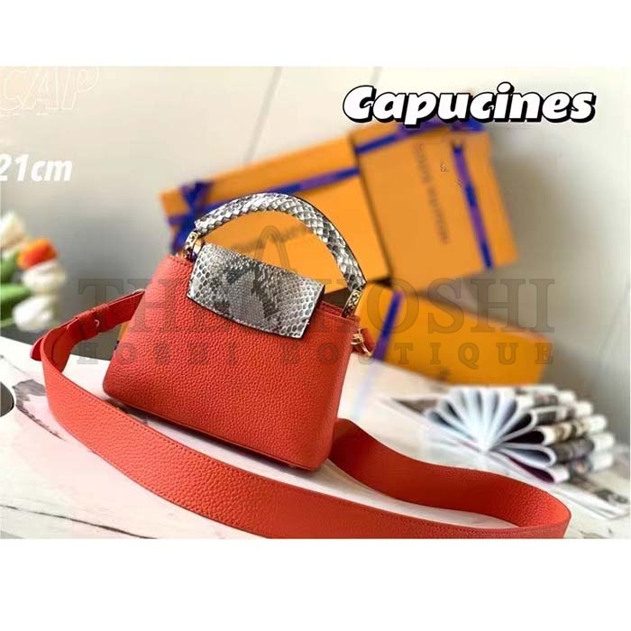 L0vis Vvtt0n LV Women Capucines Mini Handbag Orange Taurillon Leather Python Skin Master Quality