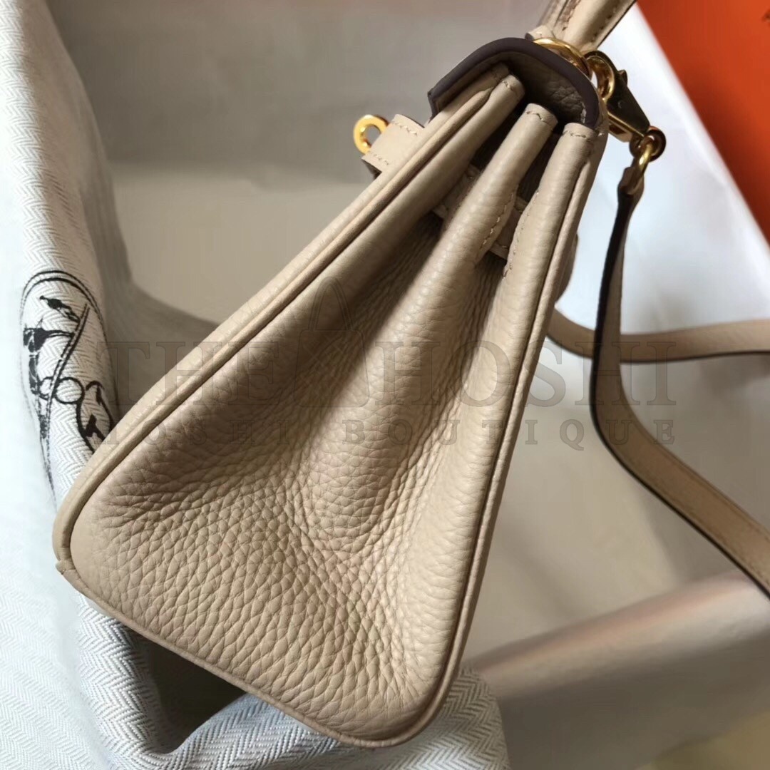 H**me5 Mini Kelly 20cm Bag In Beige Clemence Leather Master Quality