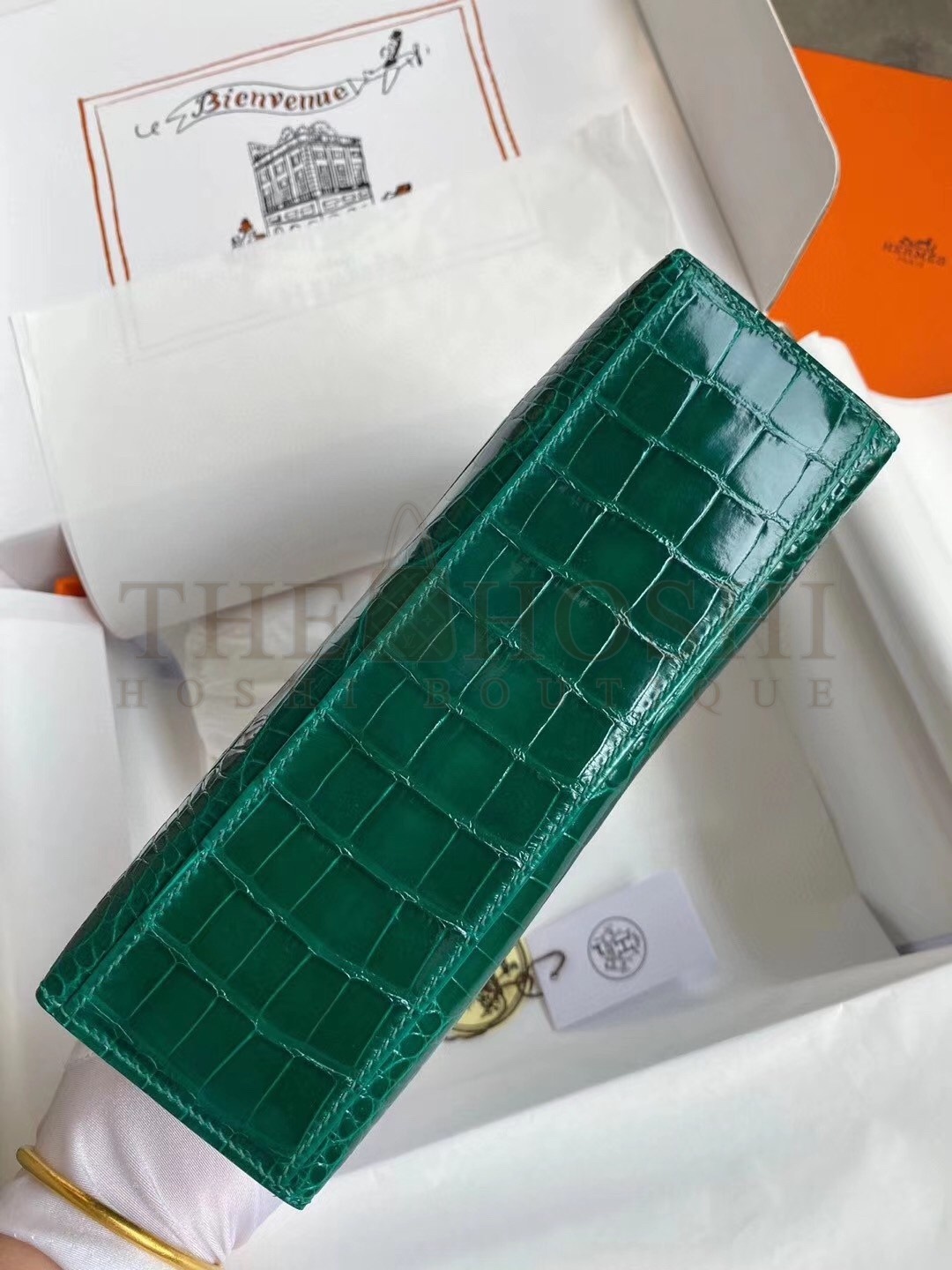 H**me5 Green Shiny Alligator Crocodile Kelly Pochette Bag Master Quality