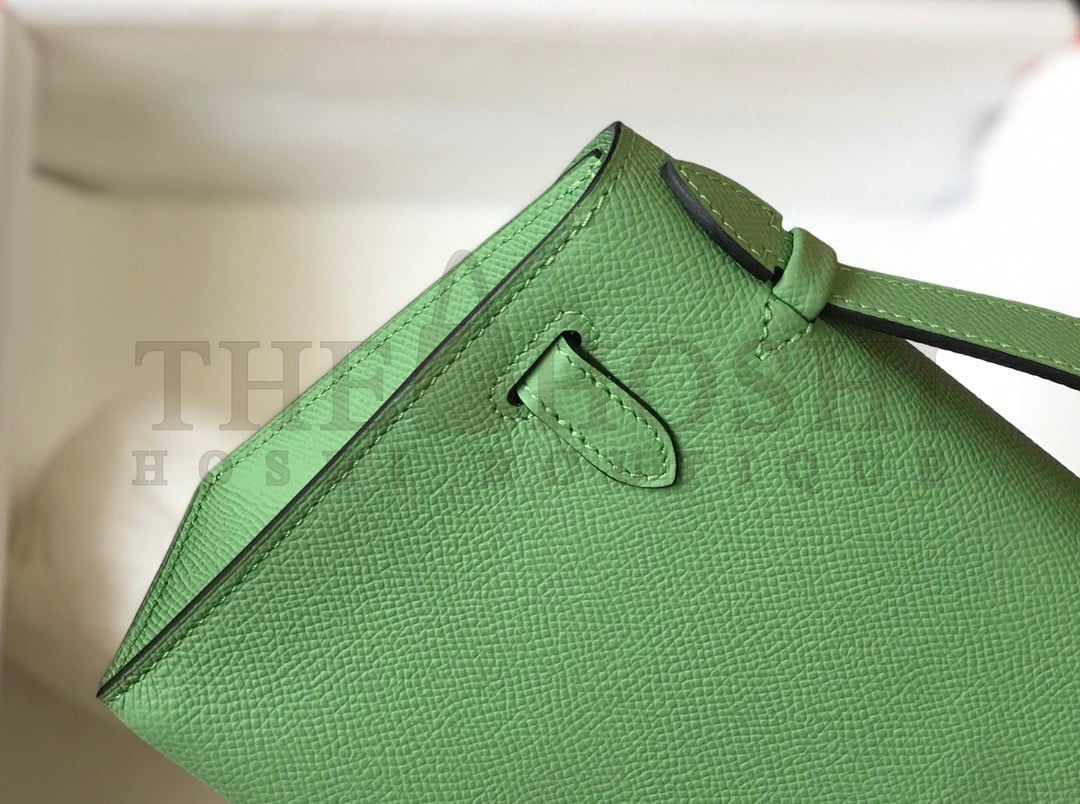 H**me5 Kelly Pochette Clutch Bag In Vert Criquet Epsom Leather Master Quality