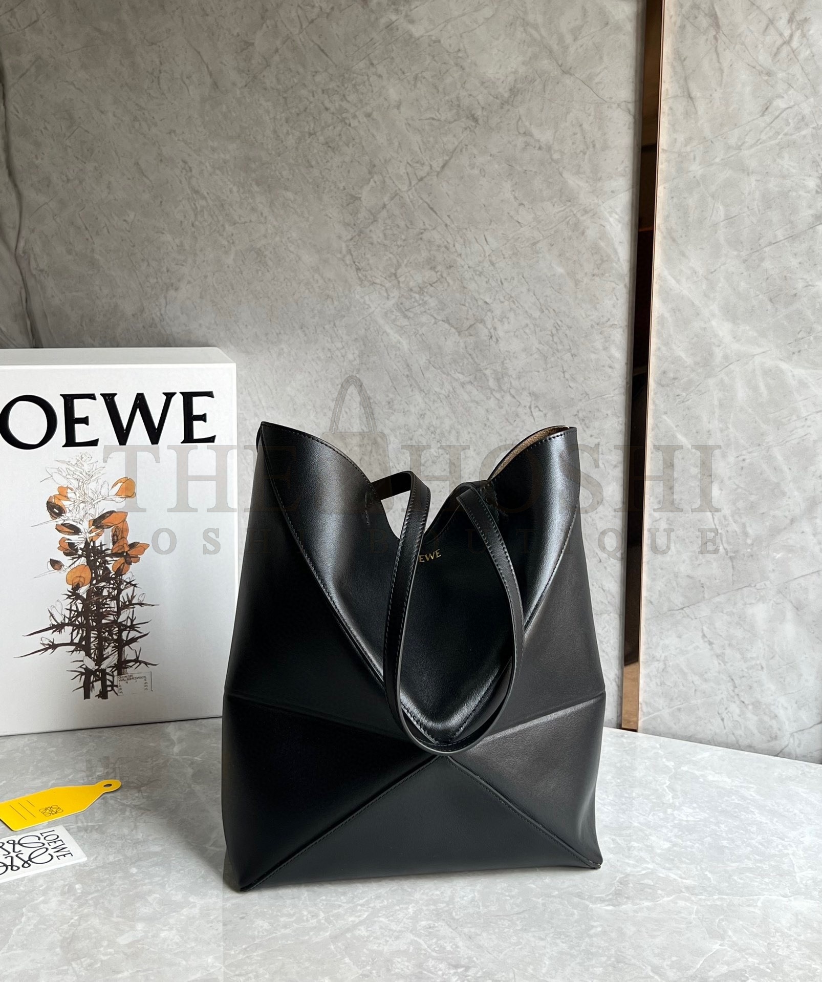 L0ew* Medium Puzzle Fold Tote Bag in Black Calfskin Master Quality