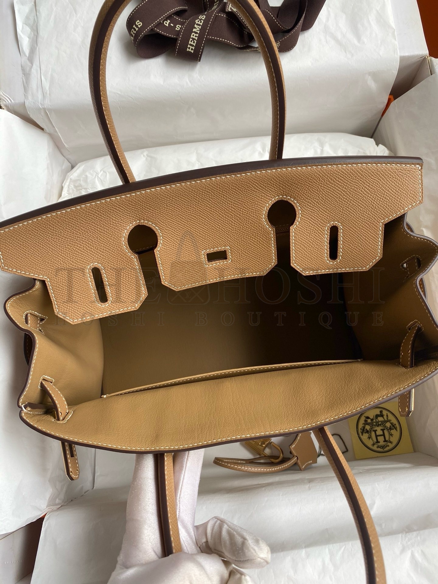 H**me5 Birkin 30 Handmade Bag In Toile & Chai Epsom Leather Master Quality