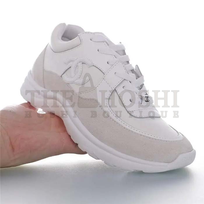 Ch**el Women CC Low Top Sneakers Calfskin Suede Triple White Master Quality