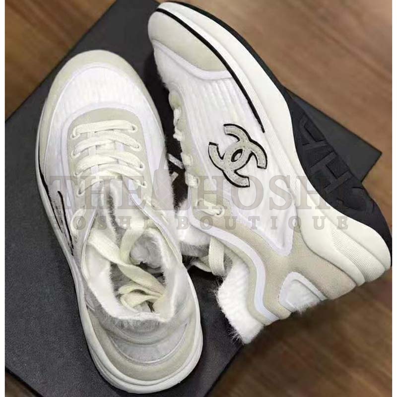 Ch**el Women Velvet Calfskin & Mixed Fibers Sneakers-Grey Master Quality