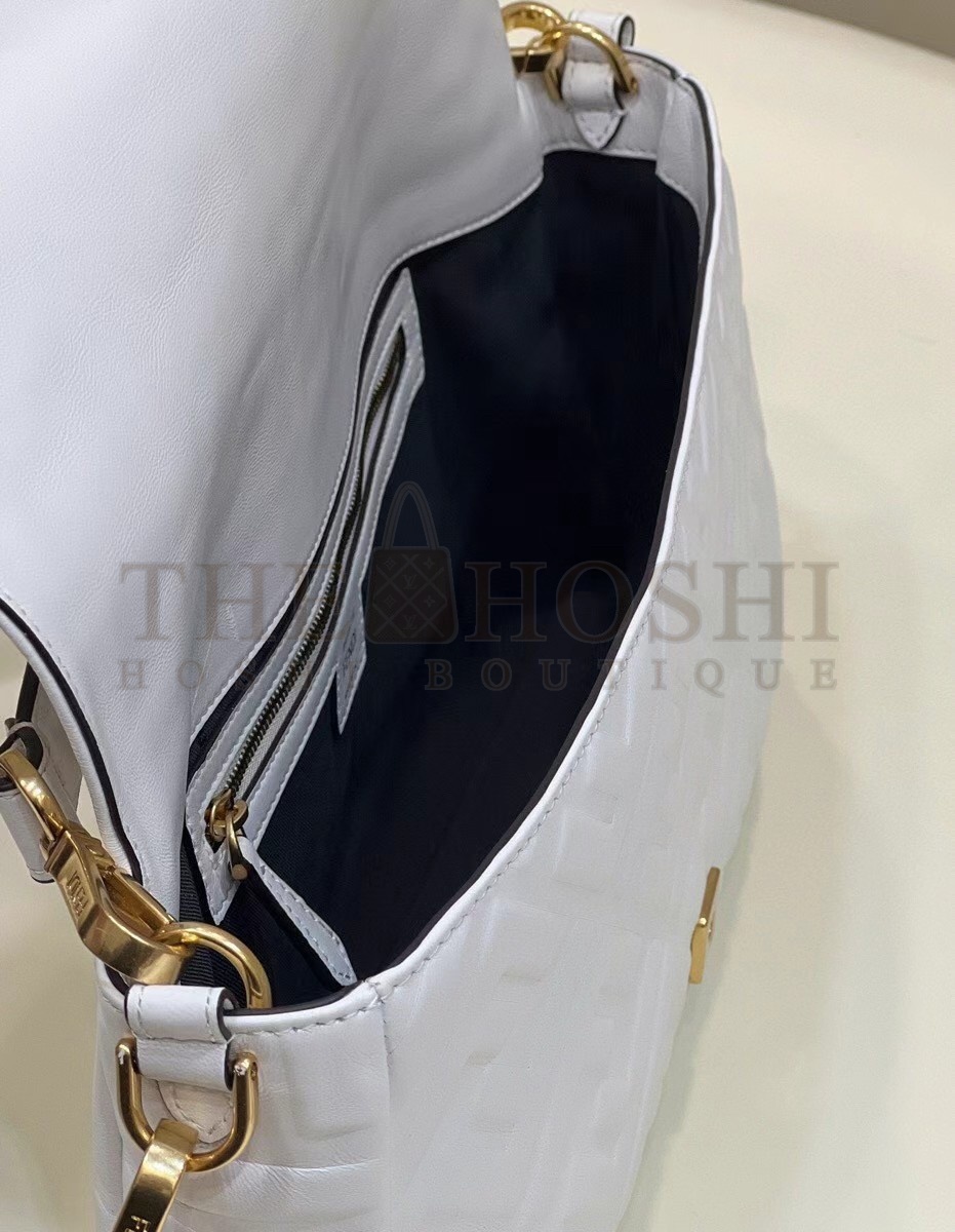 F**di Large Baguette Bag In White FF Nappa Leather Master Quality