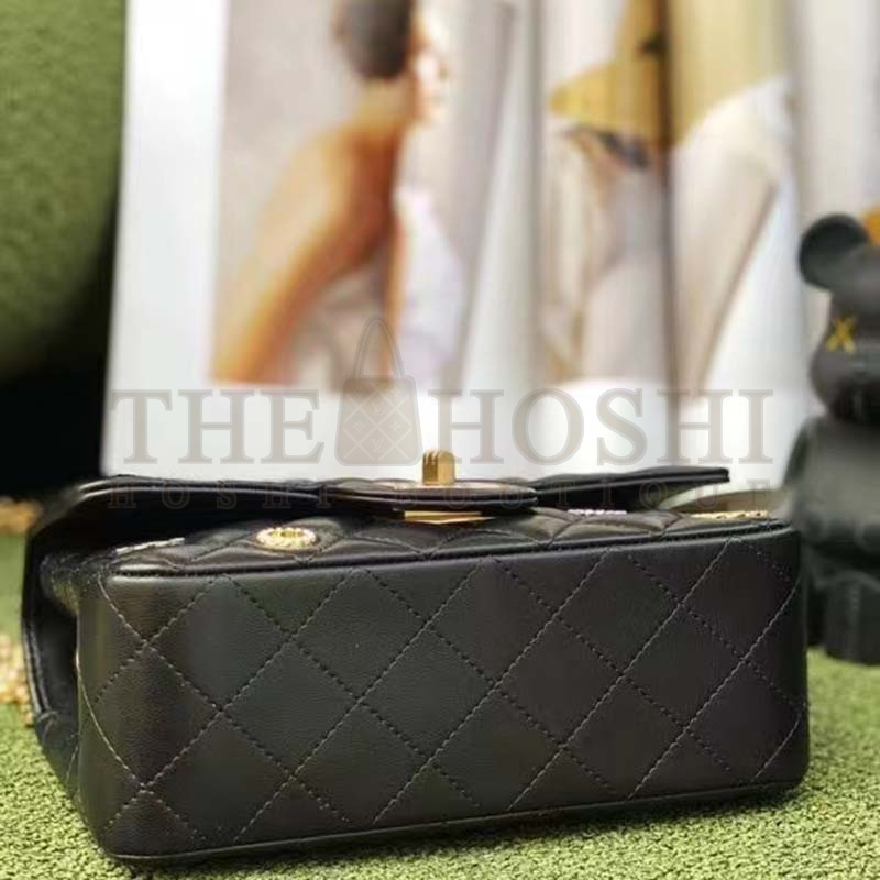 Ch**el Women CC 2.55 Handbag Calfskin Strass Glass Pearls Gold Silver Tone Black Master Quality