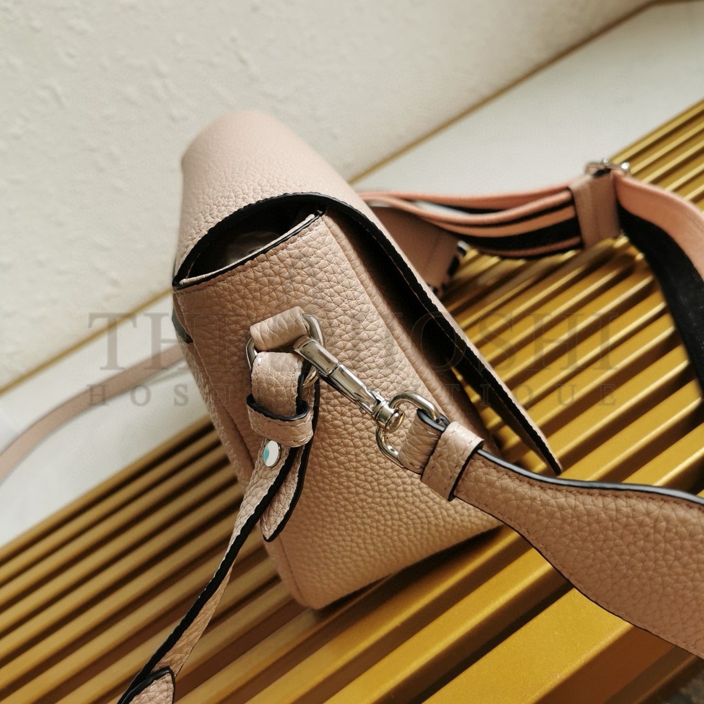 Pra*a Flap Shoulder Bag in Light Pink Grained Leather Master Quality