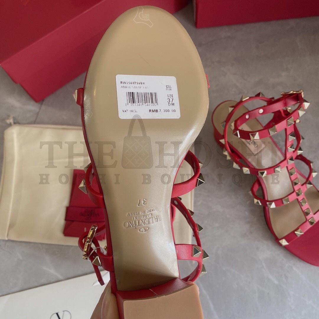 Va1e*ntin0 Rockstud Ankle Strap Sandals 60mm In Red Calfskin Master Quality