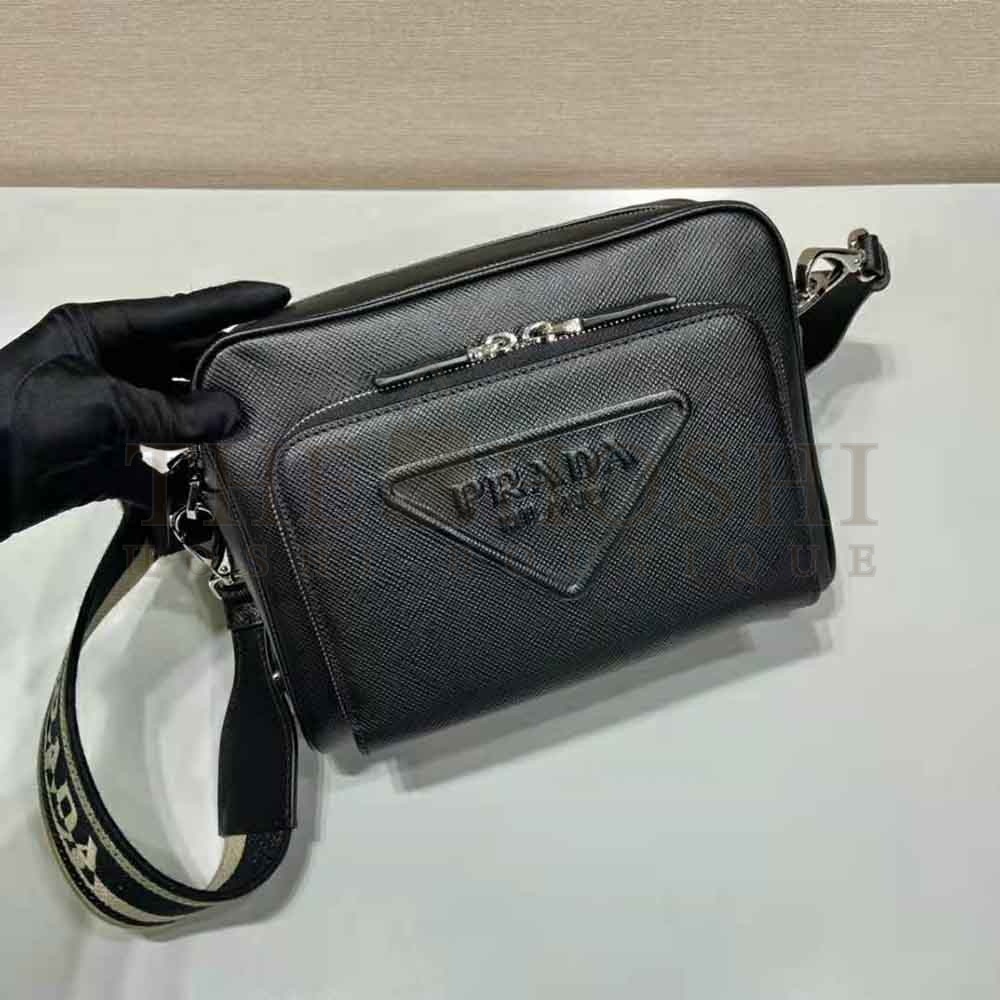 Pra*a Women Saffiano Leather Shoulder Bag With Iconic Pra*a Material-Black Master Quality