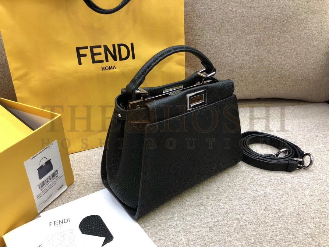F**di Peekaboo Mini Selleria Bag In Black Romano Leather Master Quality