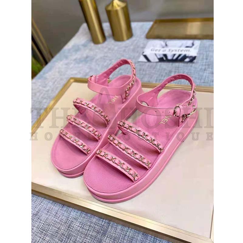 Ch**el Women Sandals Calfskin Red 5 mm Heel Master Quality