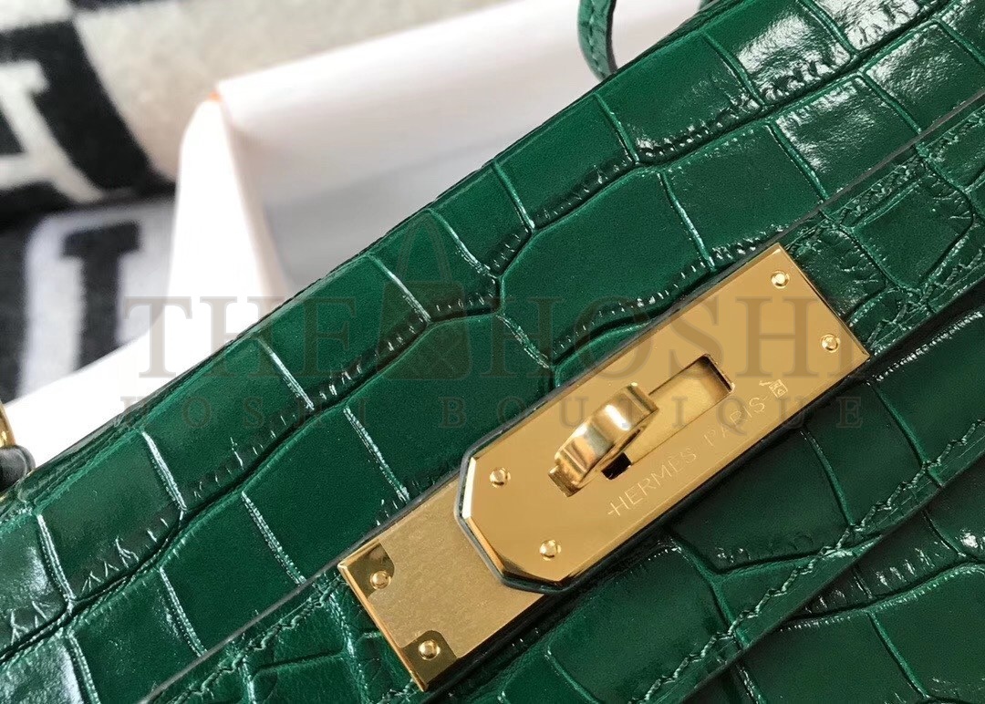 H**me5 Kelly 25cm Bag In Green Embossed Crocodile Master Quality