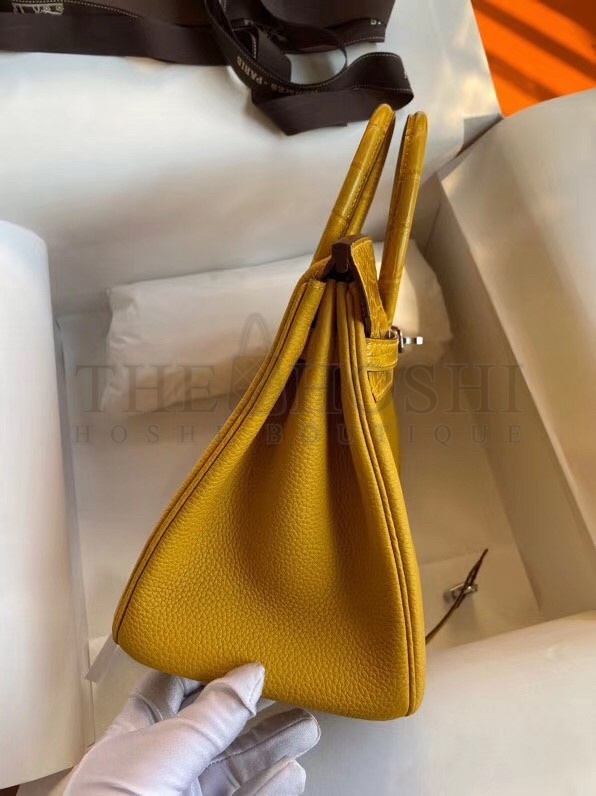 H**me5 Yellow Touch Birkin 30cm Bag Shiny Niloticus Crocodile Skin Master Quality