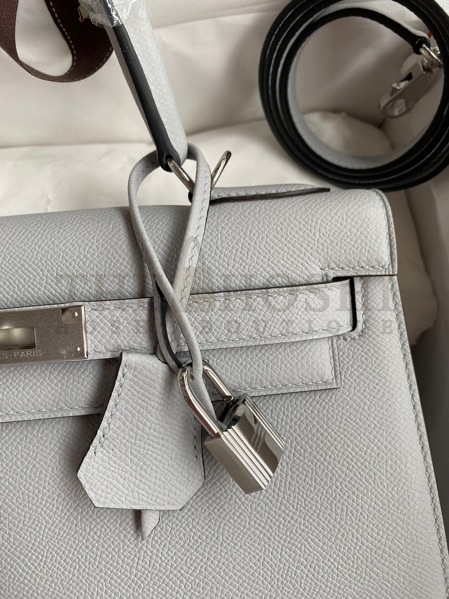 H**me5 Kelly Sellier 28 Handmade Bag In Gris Mouette Epsom Calfskin Master Quality