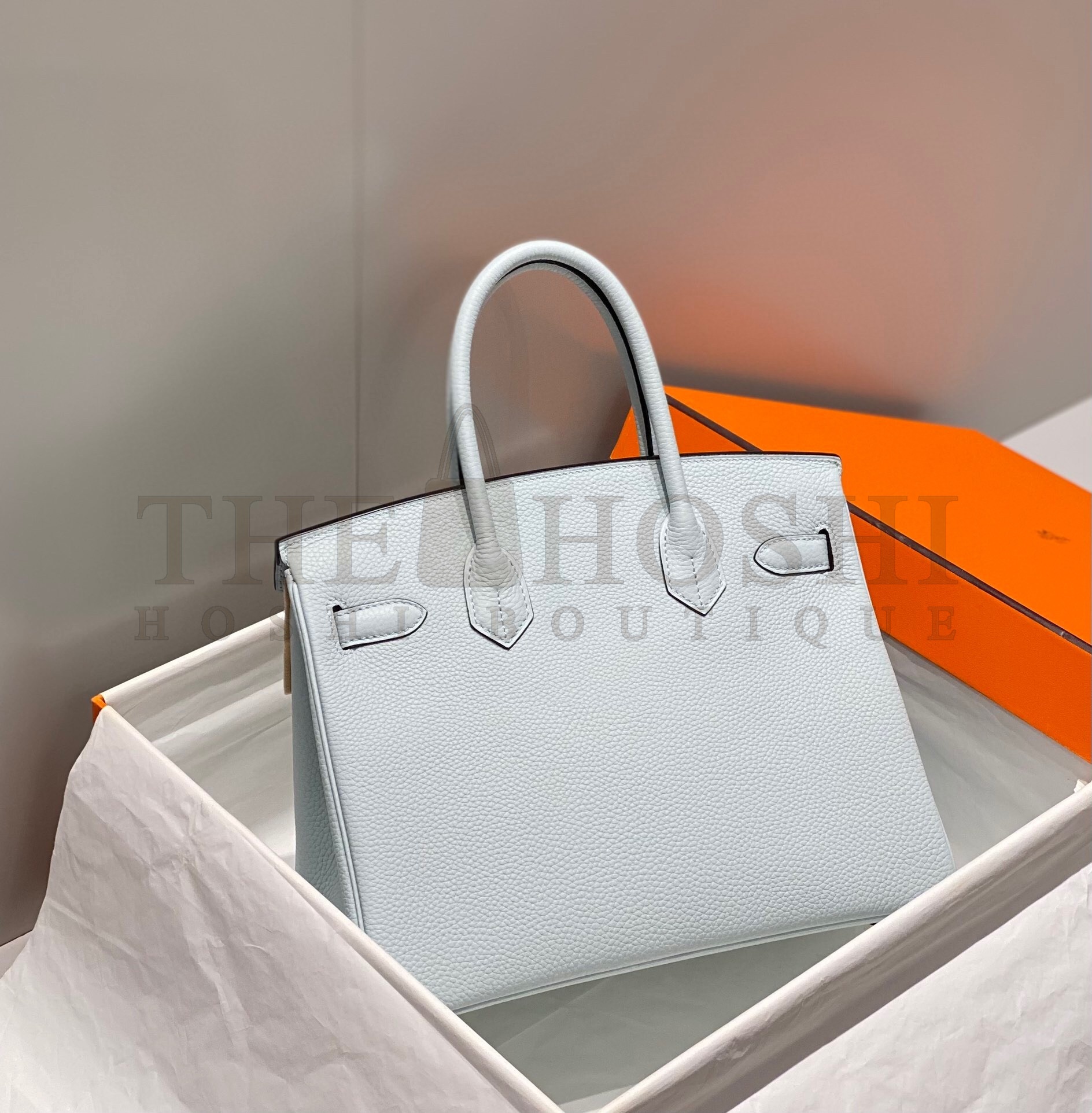 H**me5 Birkin 30cm Bag In Blue Brume Clemence Leather GHW Master Quality