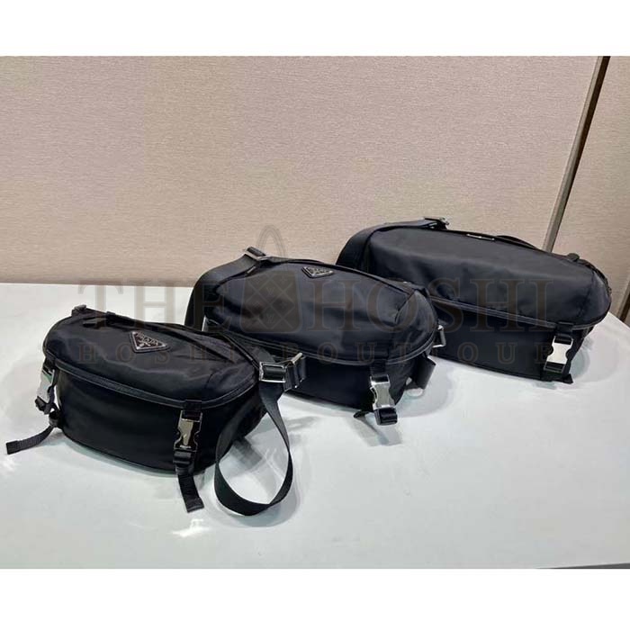 Pra*a Unisex Re-Nylon Saffiano Leather Shoulder Bag Black Fabric Flap Master Quality